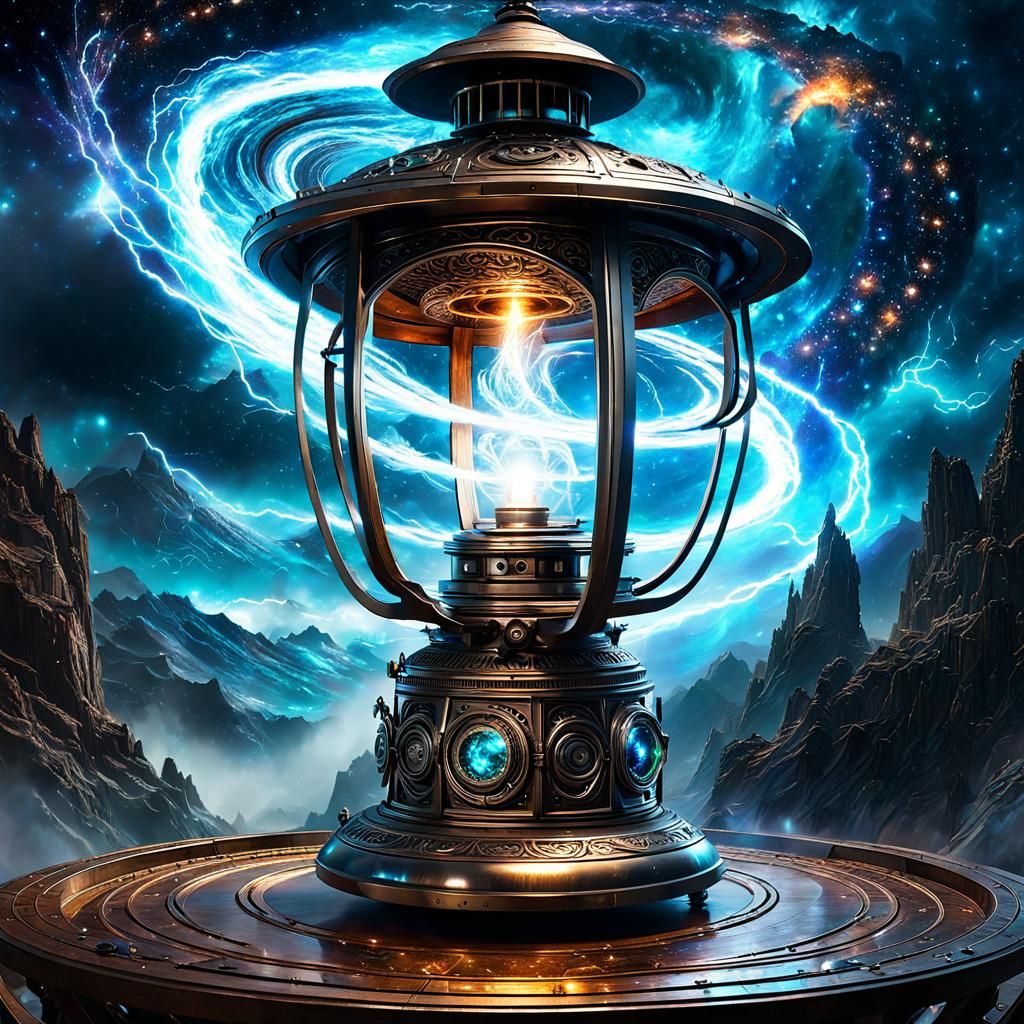 Magical Steampunk Lantern with Cosmic Vortex
