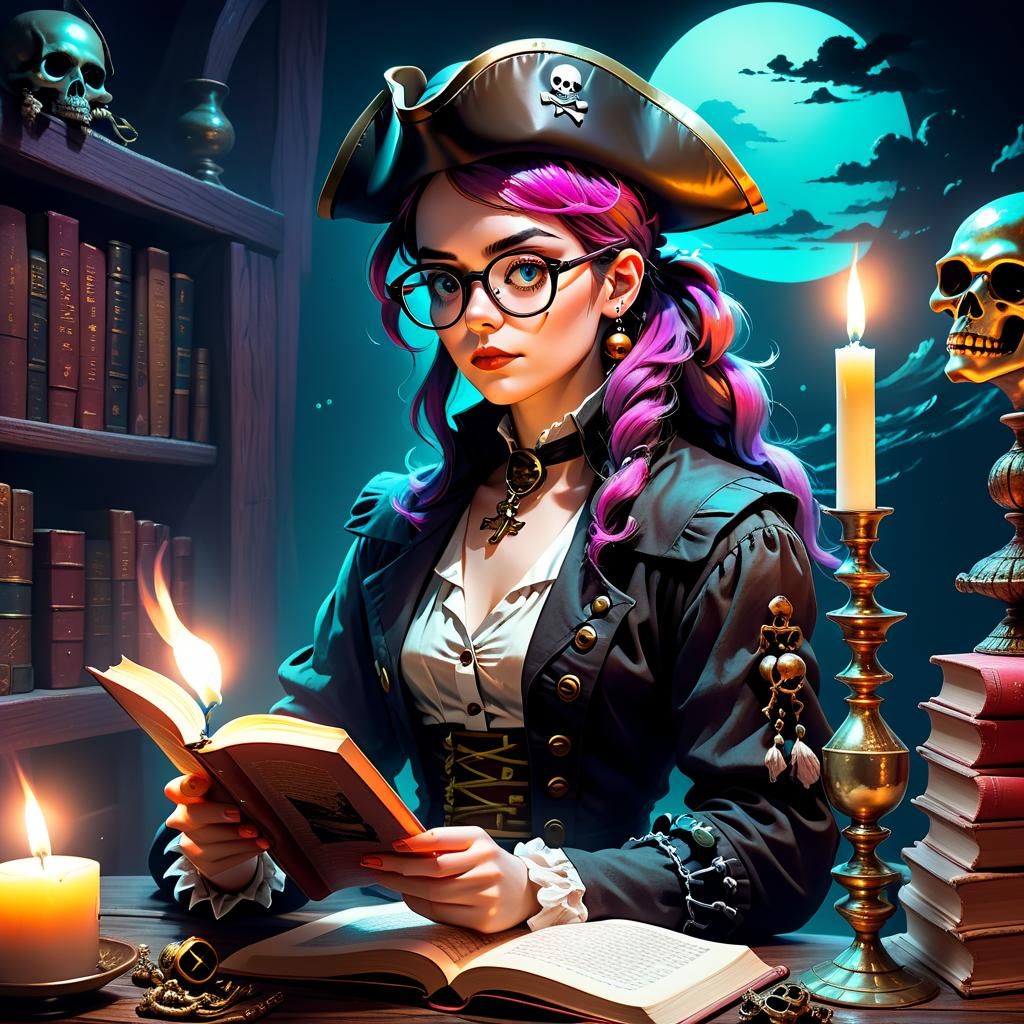 Surreal Pirate Reader in Vaporwave Style