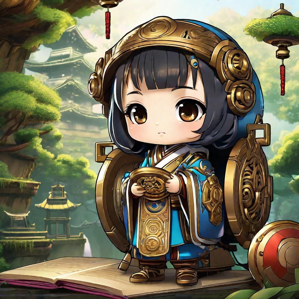 Chibi Kawaii Ancient Tech in Anime Style