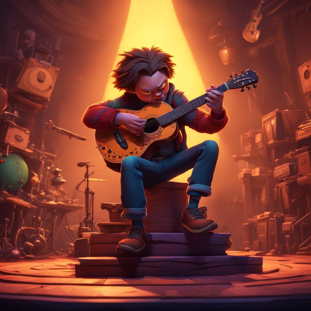 Billy Strings Sinister Guitar Portrait in 3D Style