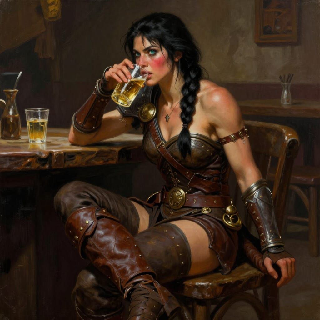 Amazon Warrior in Tavern: Drunk & Grateful