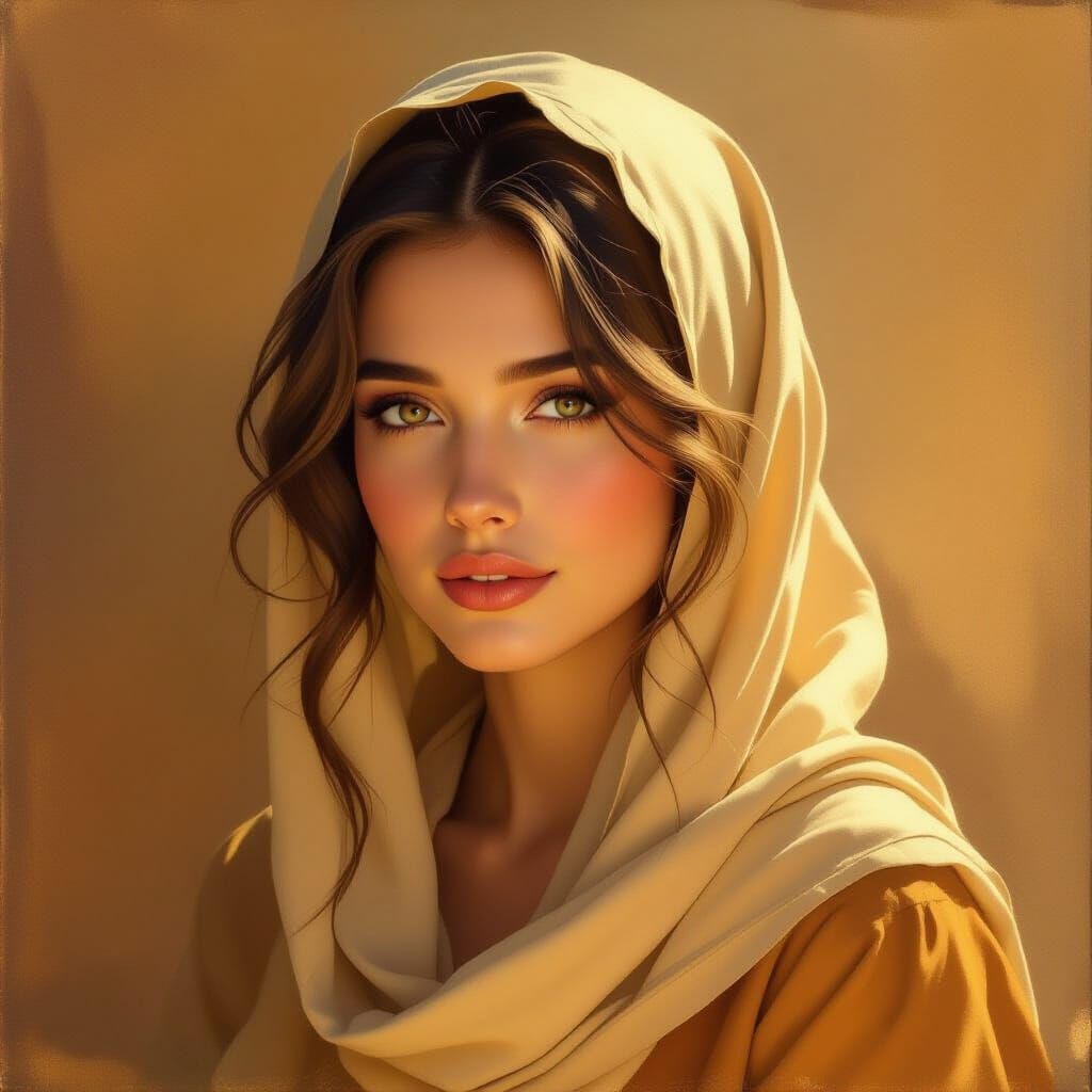 Ethereal Character Portrait in Warm Oil Painting Style