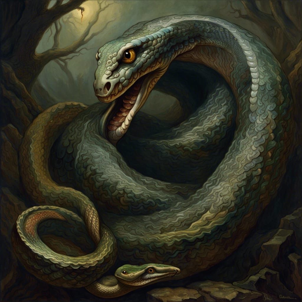 Detailed Snake in Horror Style