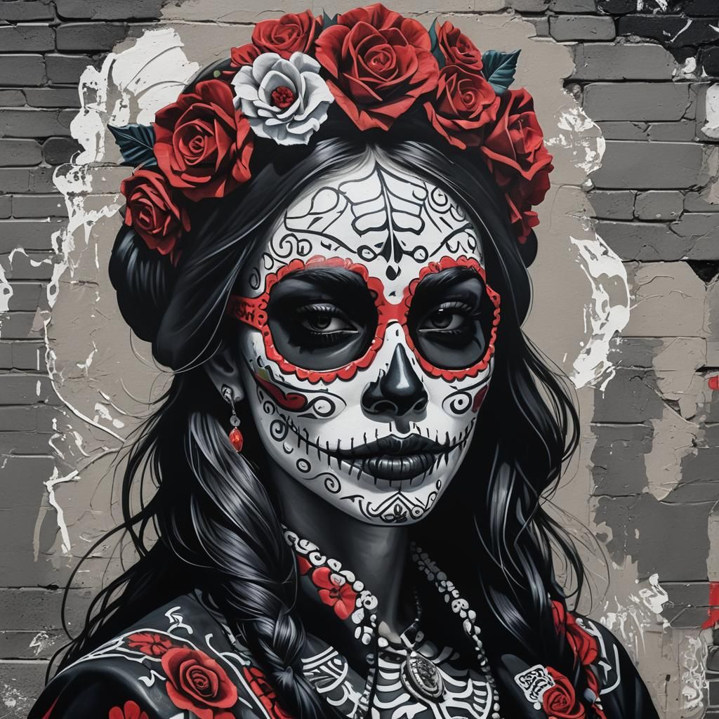 Mexican Catrina in Urban Graffiti Art Style