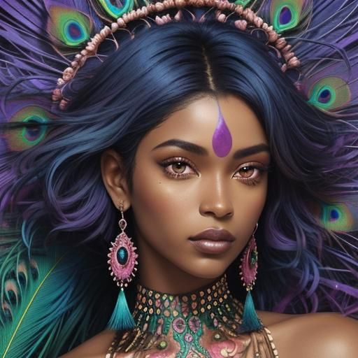 Peacock Feather Woman in Abstract Expressionism Style