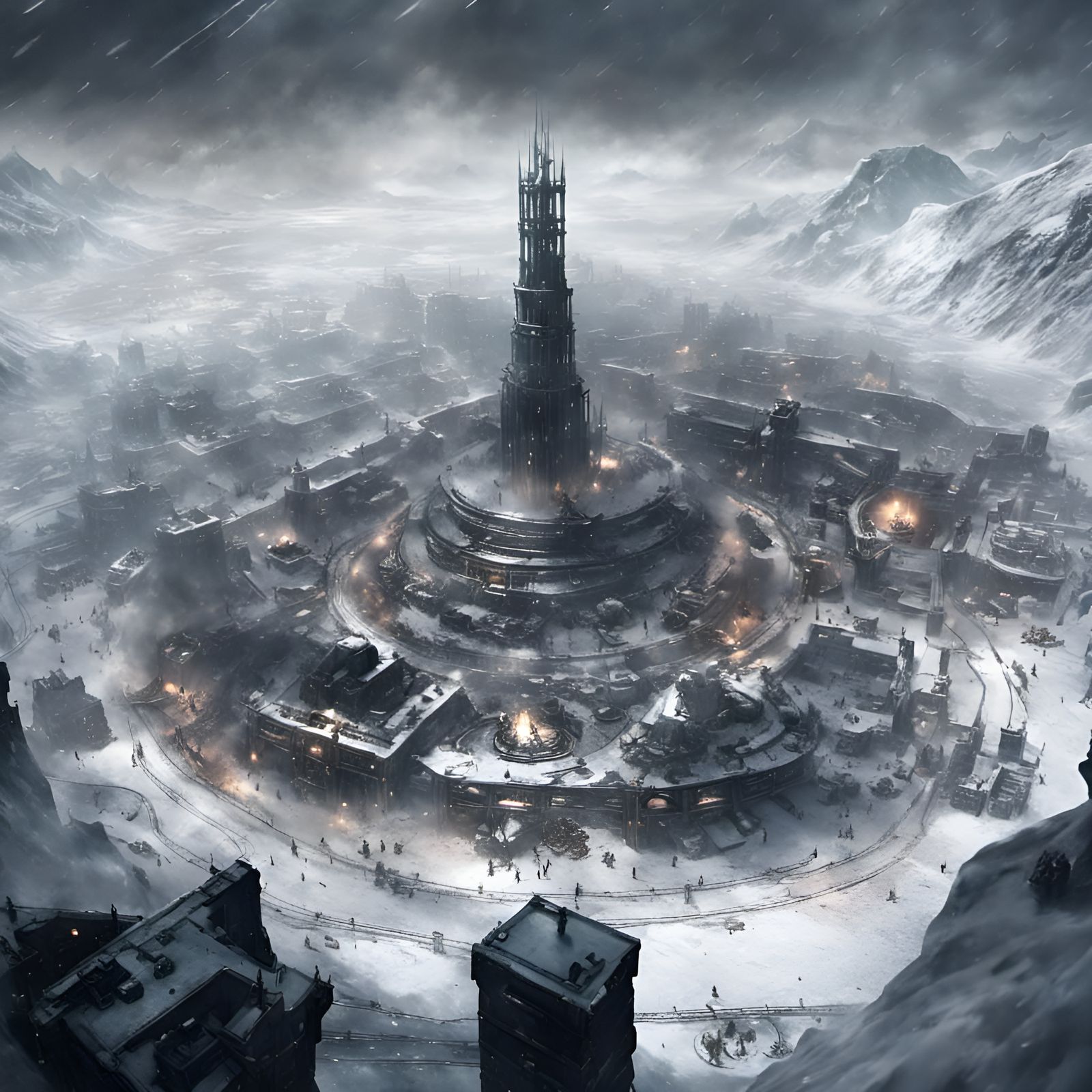 Epic Frostpunk City in Ice Crater
