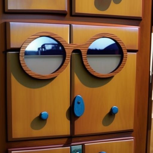 Anthropomorphic Wooden Wardrobe with Sunglasses