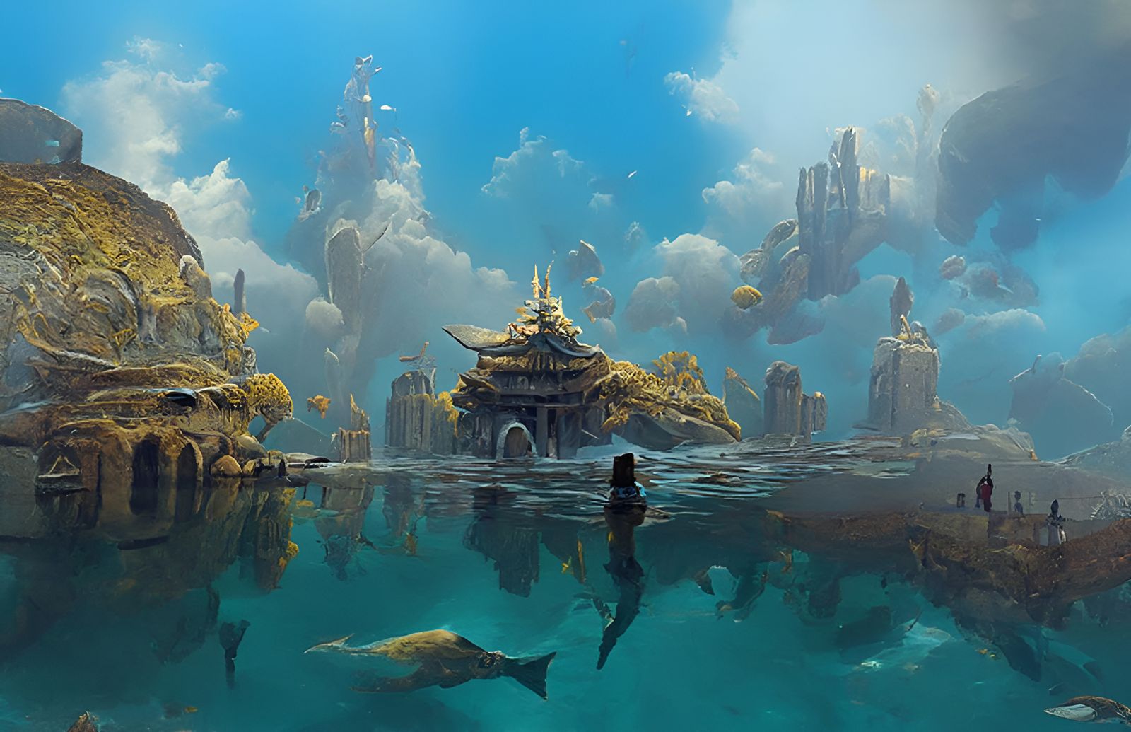 Detailed Atlantis Cityscape in Ghibli Style