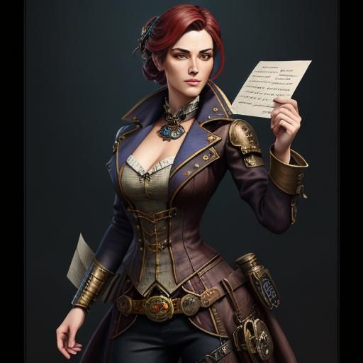 Steampunk Woman with Letter in Detailed Digital Art