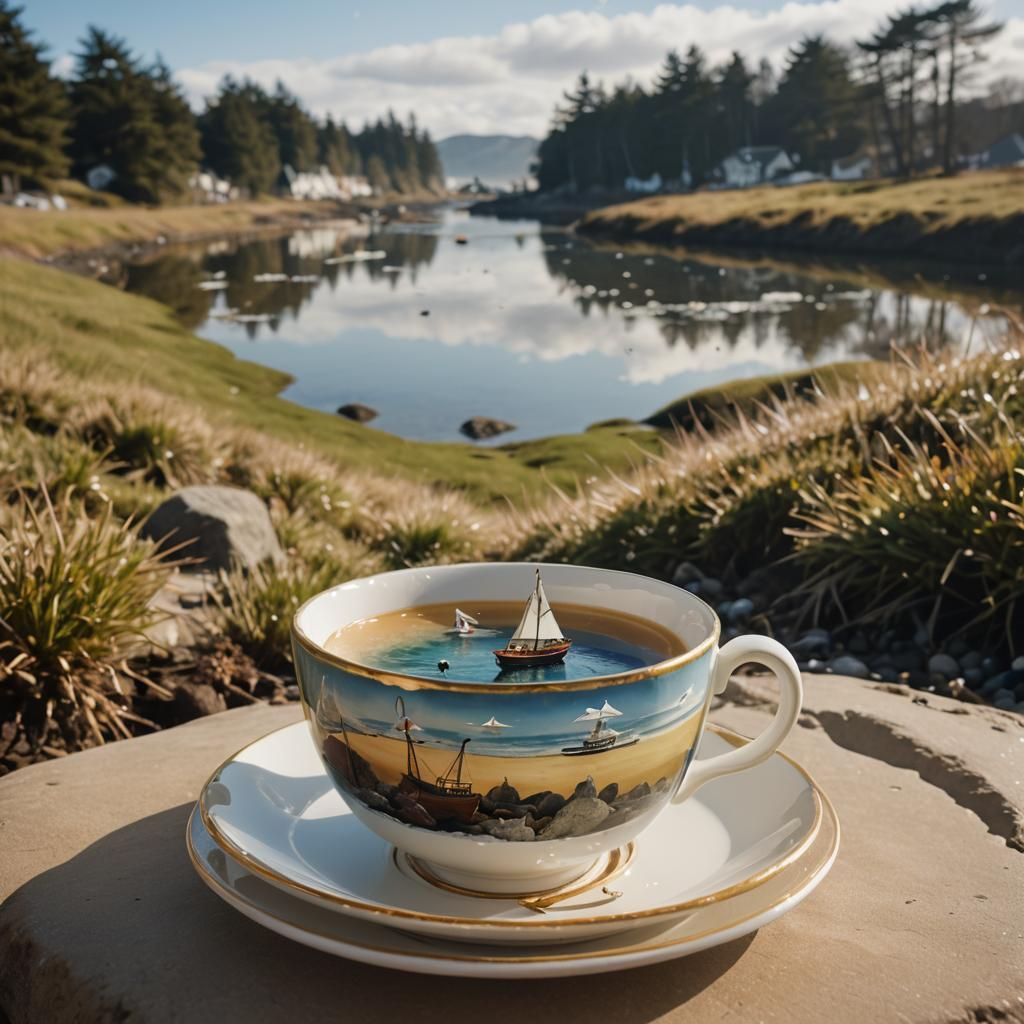 Surreal Winter Beach Reflected on Teacup