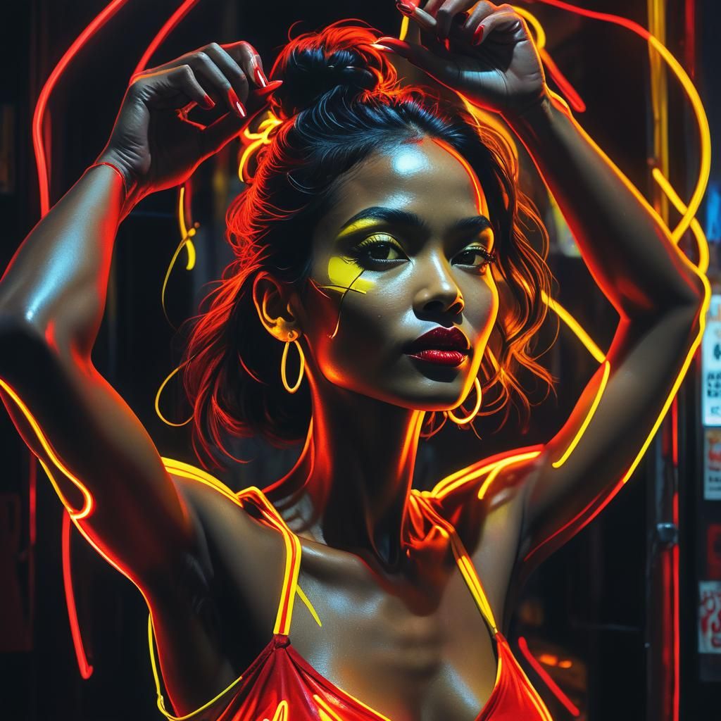 Street Artist in Neon Light