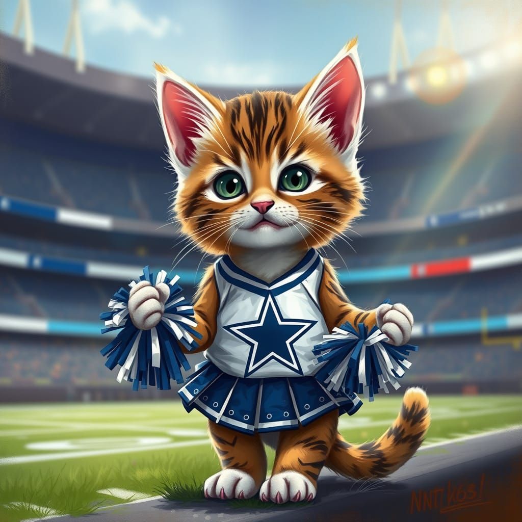 Adorable Kitten in Dallas Cowboys Cheerleader Uniform, Stadi...