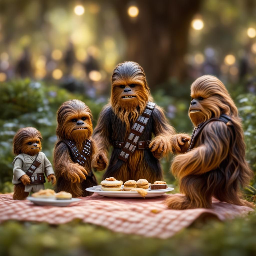 Miniature Wookiee Family Picnic in Park