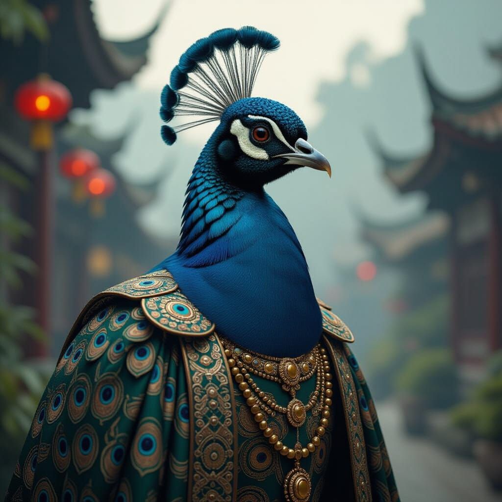 Peacock-Pigeon-Human Hybrid in Dystopian Style