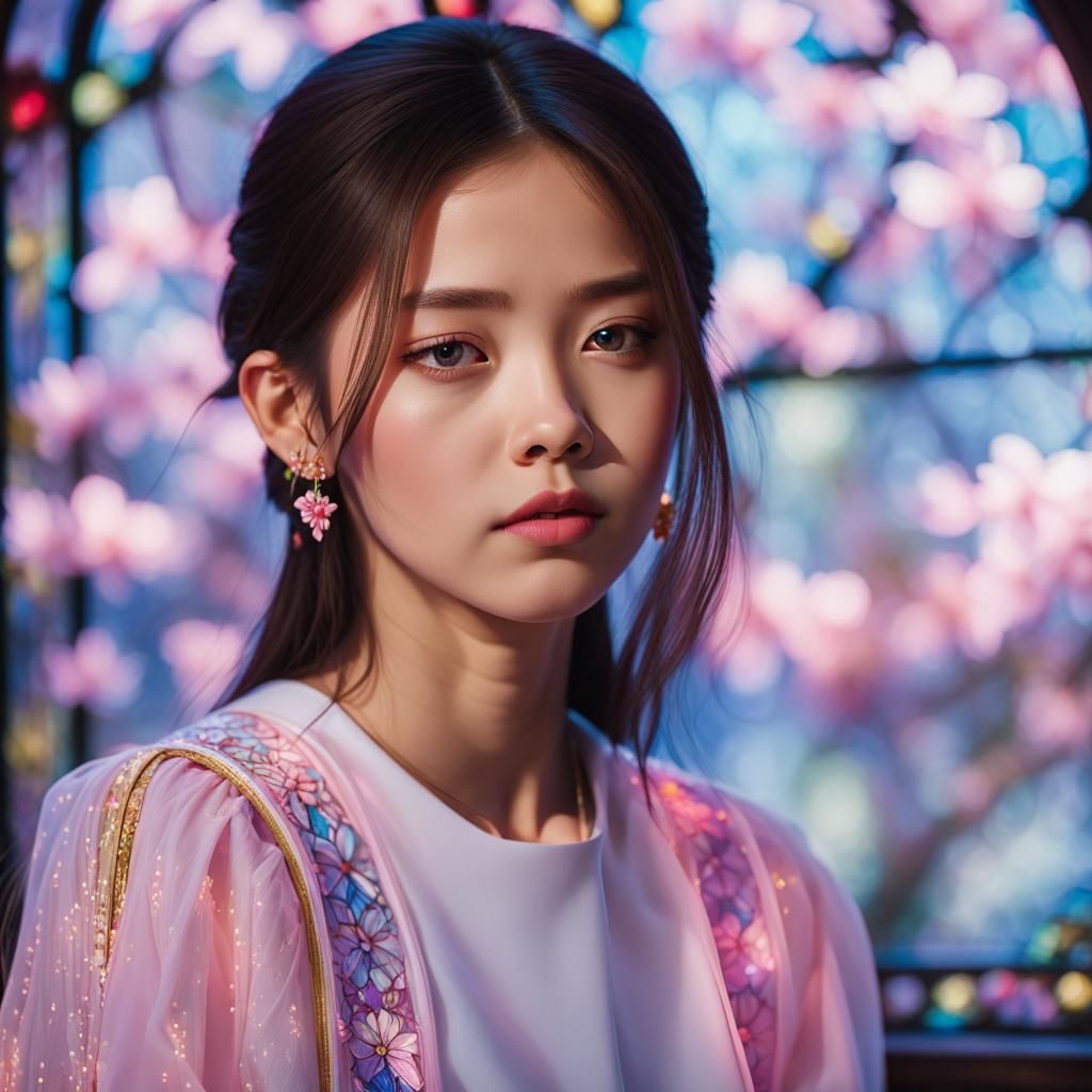 Jennie from Blackpink Portrait with Stained Glass