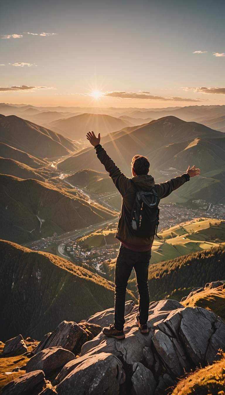 Person on Mountain in Golden Hour Photography