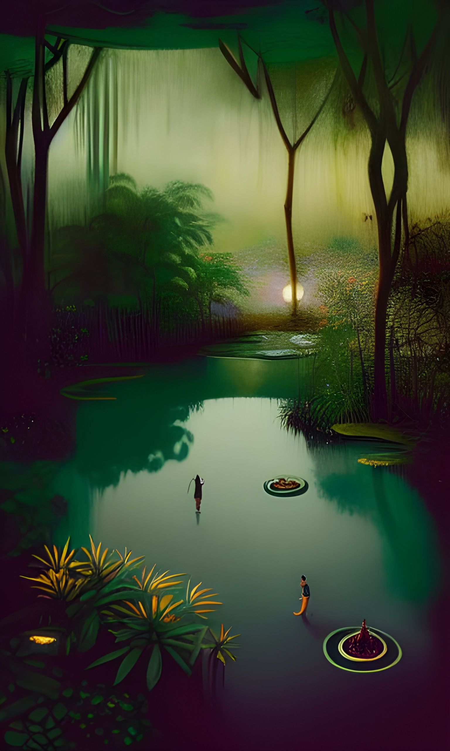 Surreal Underground Pond Art Illustration