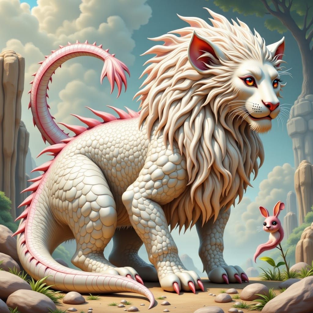 Ethereal Dragon-Lion Hybrid in Whimsical Fantasy Style