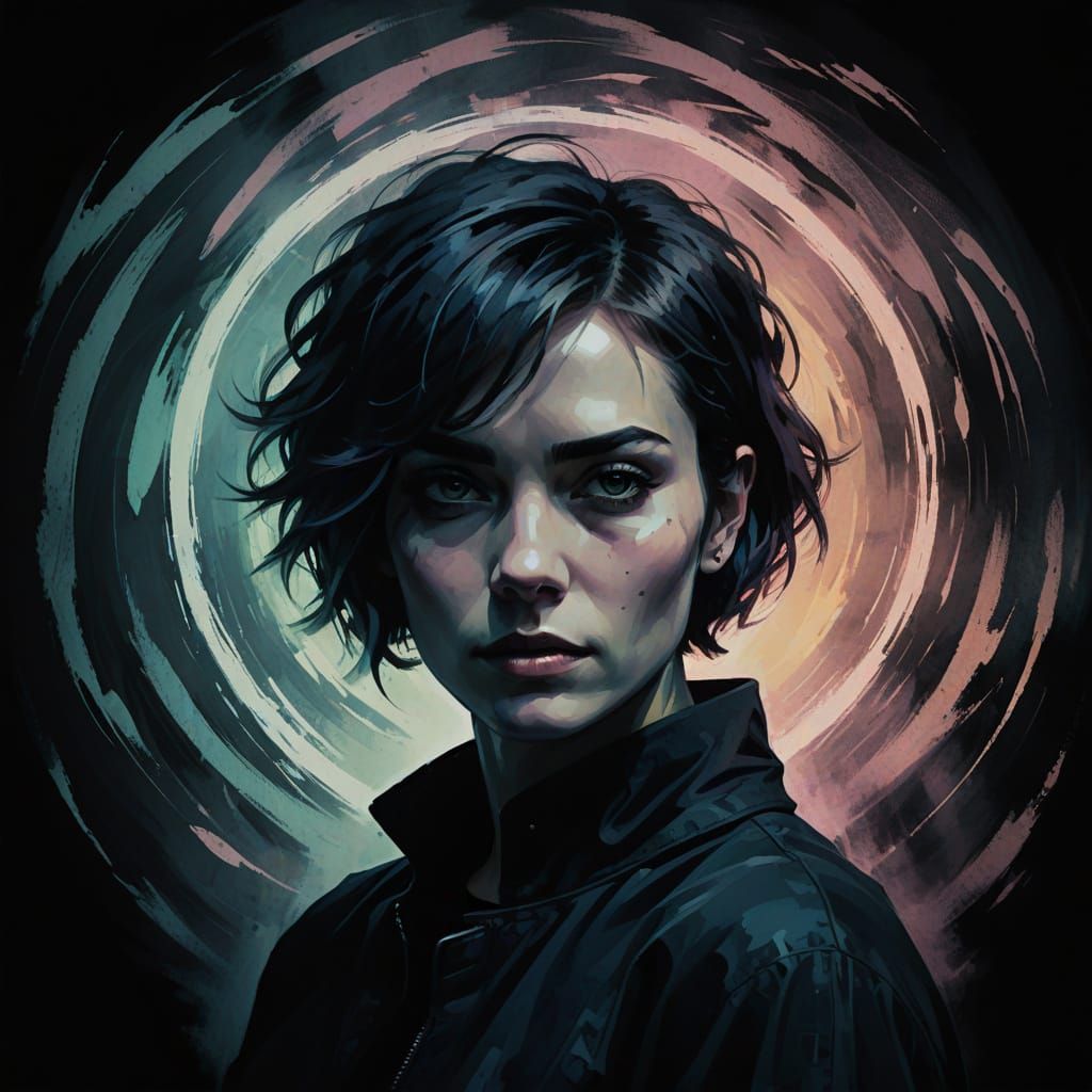 Coldwave Portrait of a Gothic Woman in Abstract Expressionis...