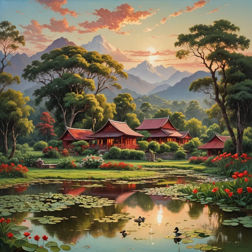 Lotus Pond Bath: Oil Painting by Gurney