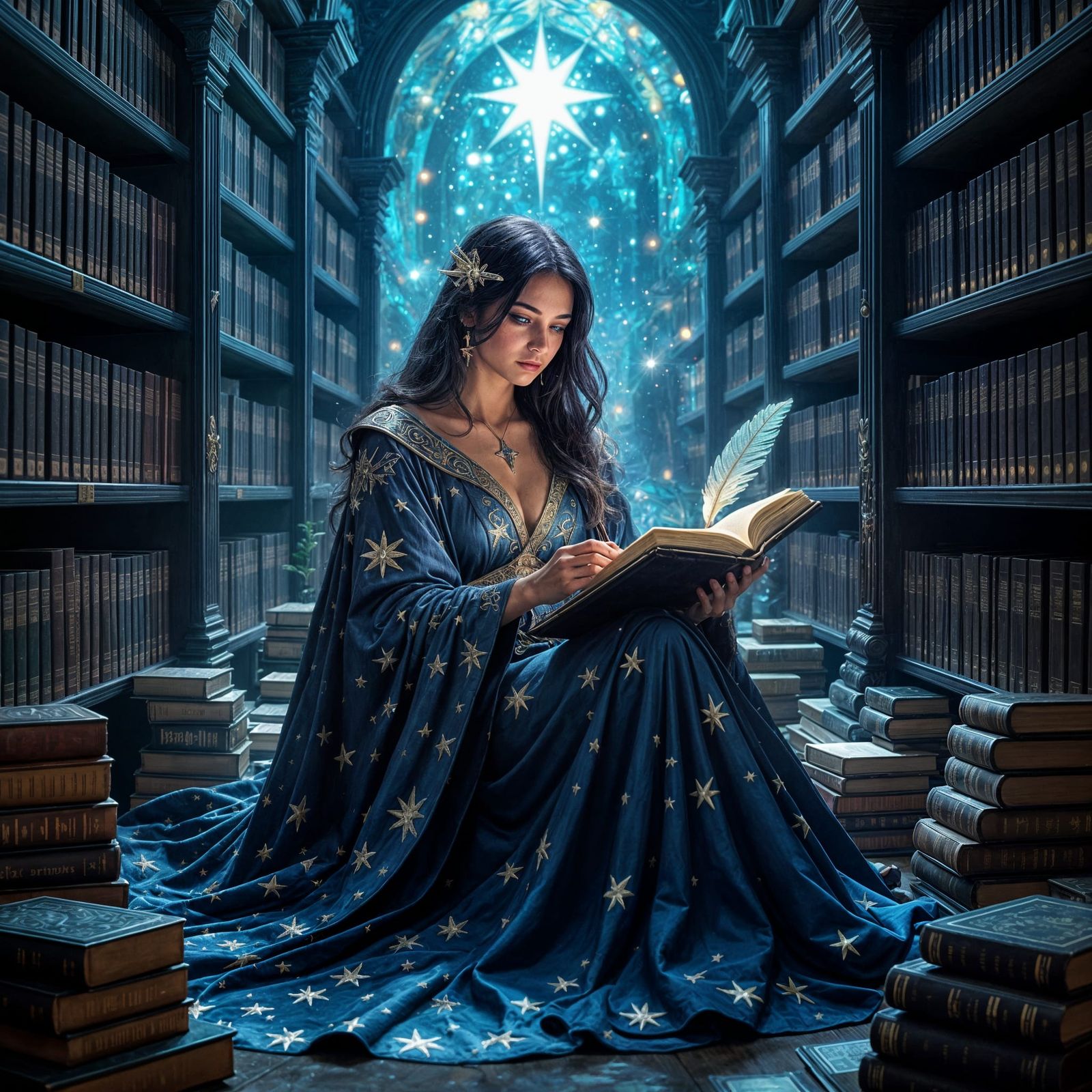 Celestial Librarian Transcribing Secrets of the Universe