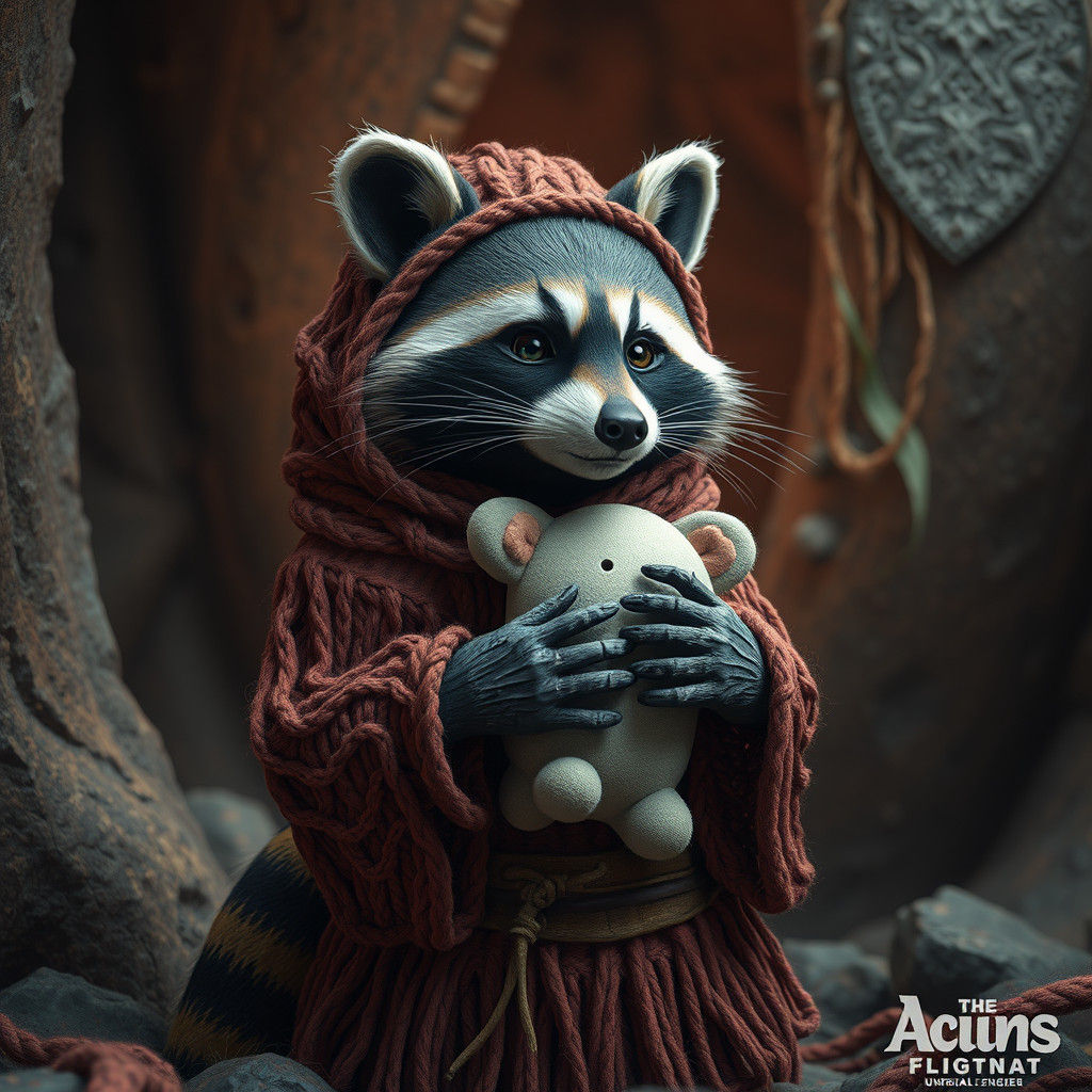 Raccoon in Woolen Attire, Dreamlike Matte Painting