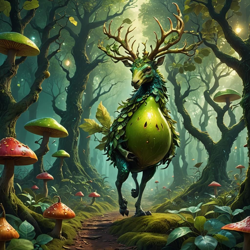 Mythical Creature in Pear Green Forest