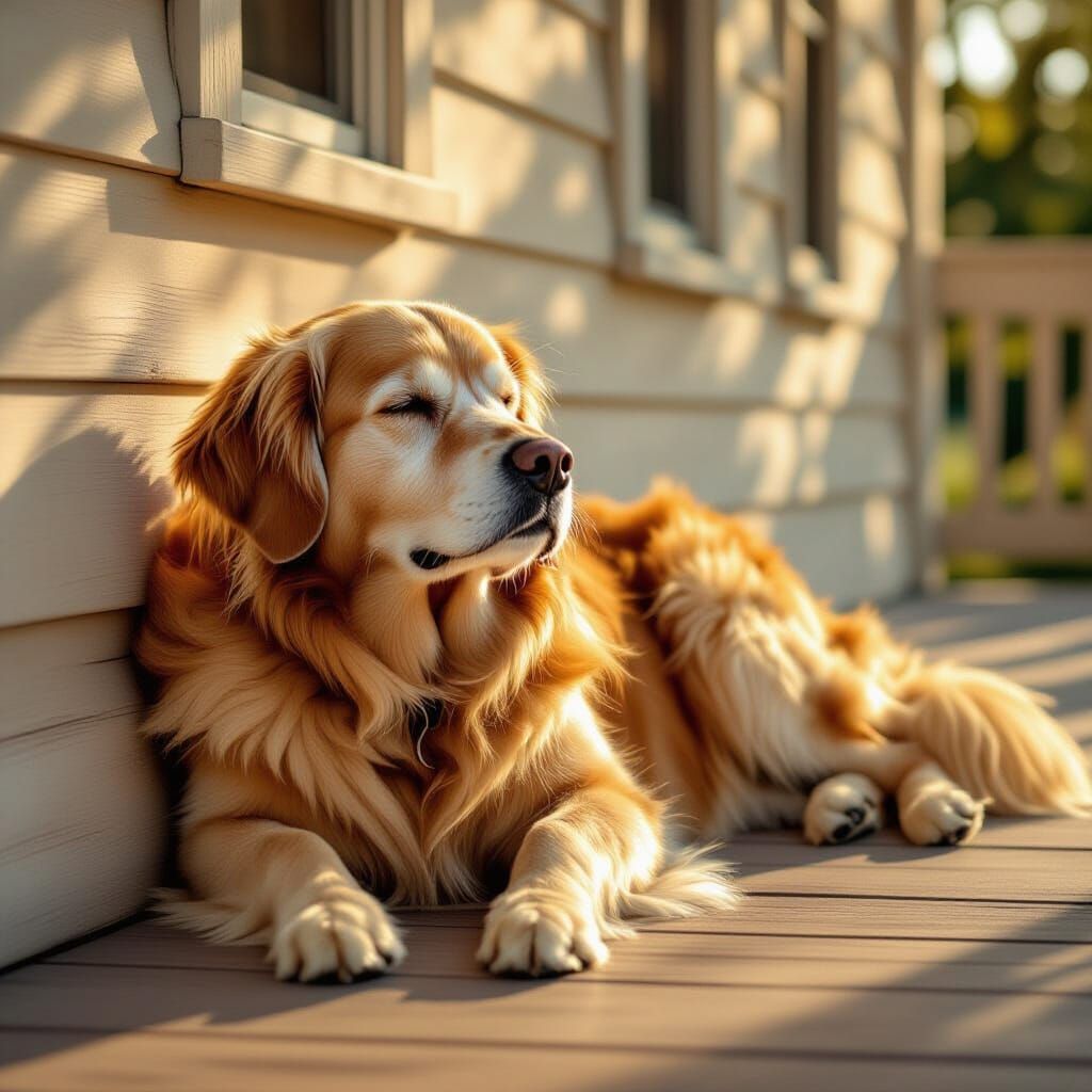 Content Old Dog Basking in Warm Summer Sun