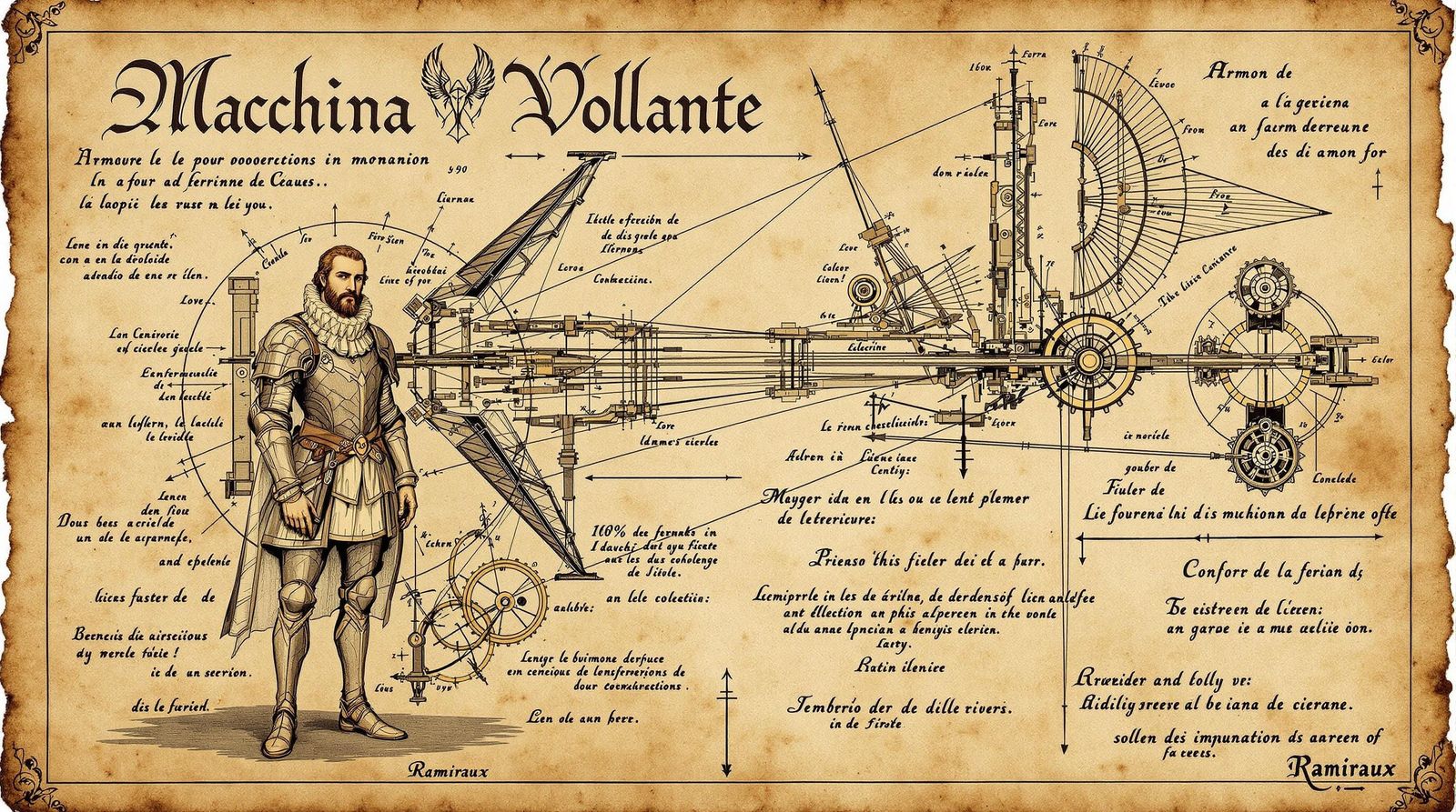 Vintage 16th-Century Armor Technical Illustration in Sepia-T...