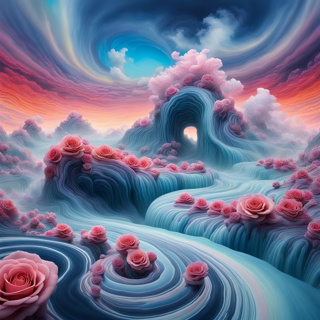 Colorful Non-Newtonian Lake with Rose Petal Ripples