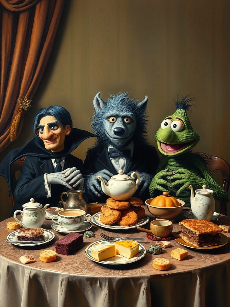 Muppet Monsters' Spooky Tea Party, Oil Painting