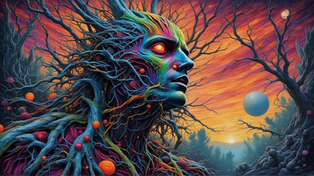 Biomechanical Android Vampire in Impasto Acrylics Style