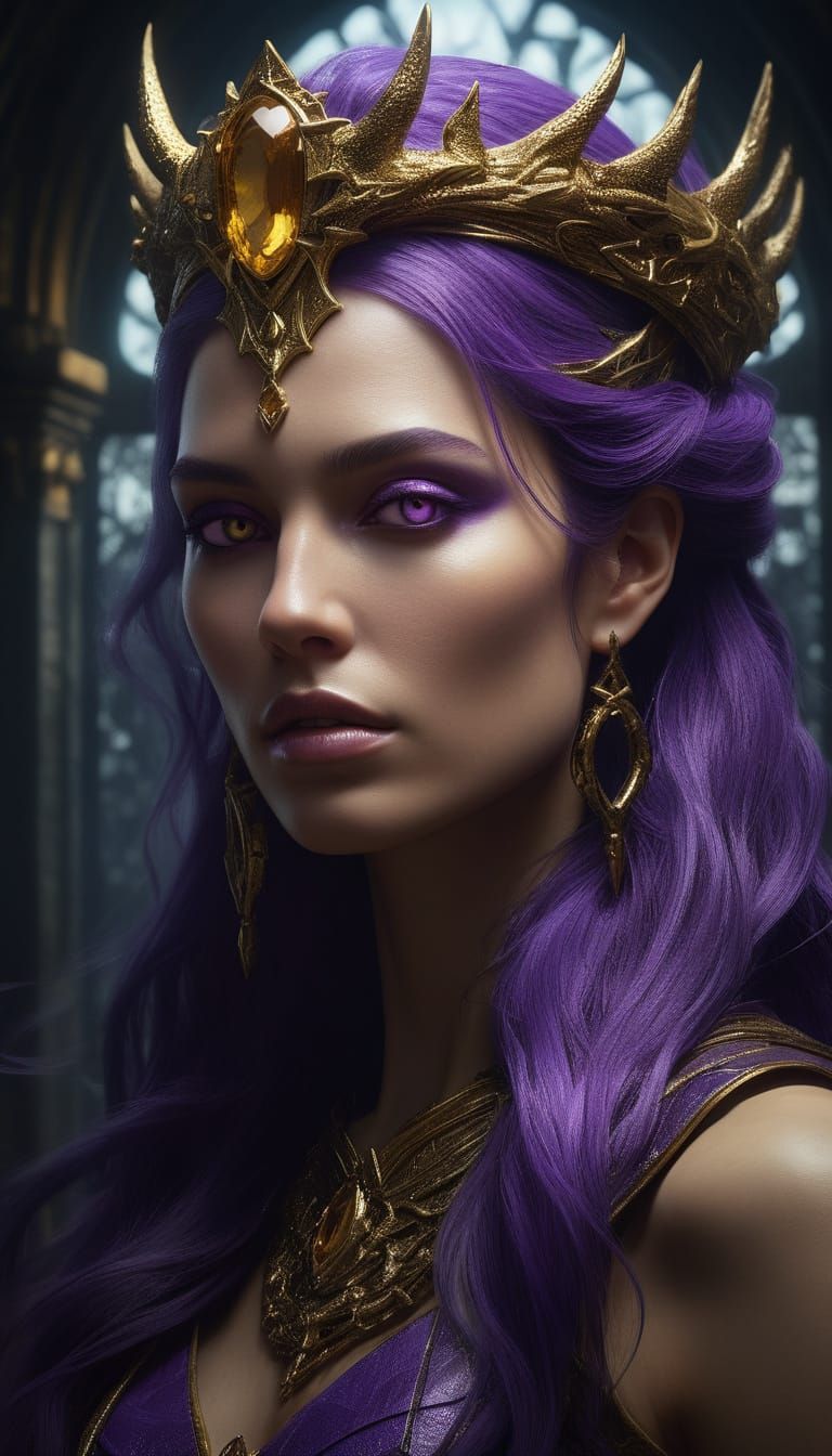 Queen Euryale on Golden Throne: Dark Fantasy Art