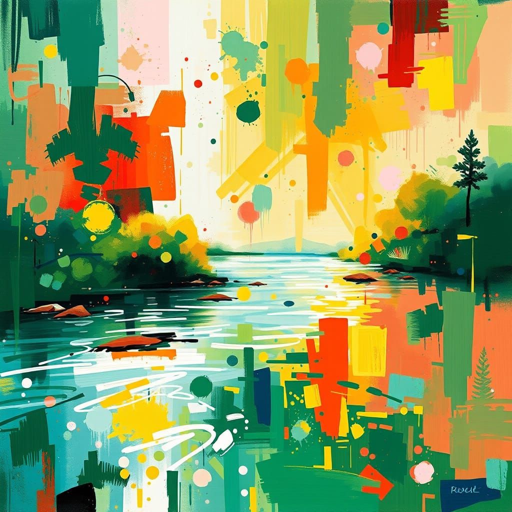 Emerald Soča River Splashes in Ethereal Abstract Style