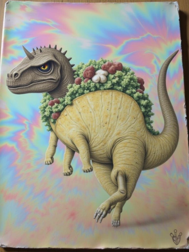 Taco-Dinosaur Hybrid Creature in Hyperrealistic Style