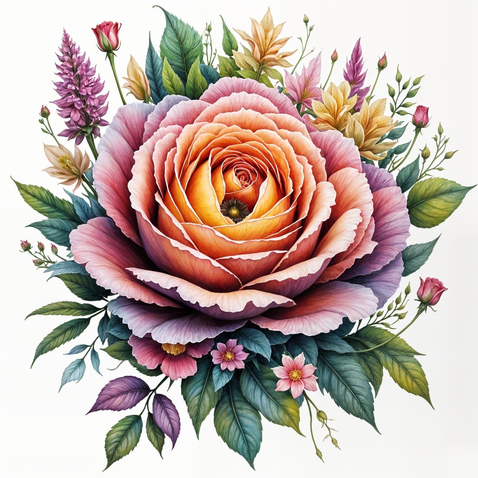 Rose with Hidden Garden in Digital Illustration
