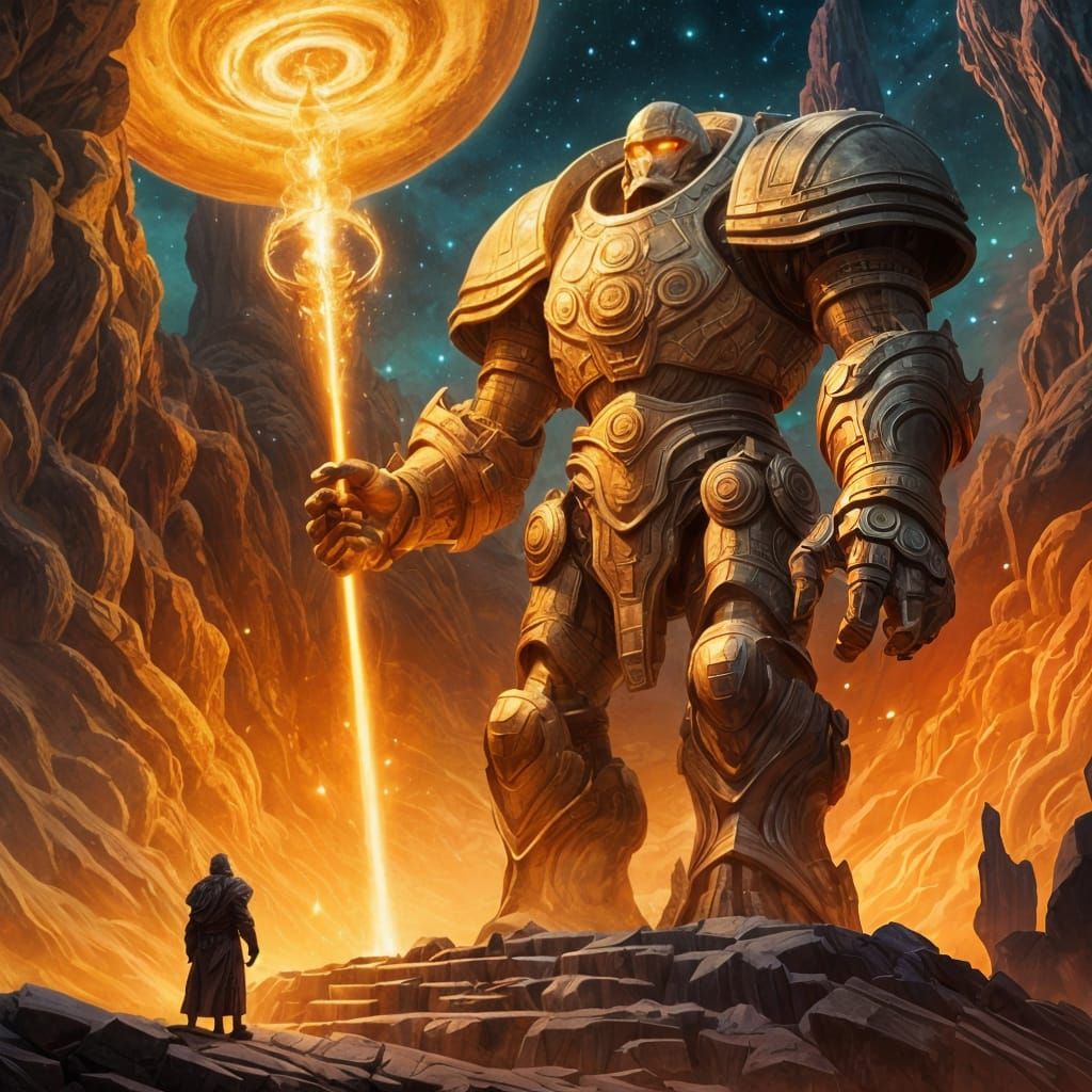 Cosmic Golem Guarding a Celestial Forge