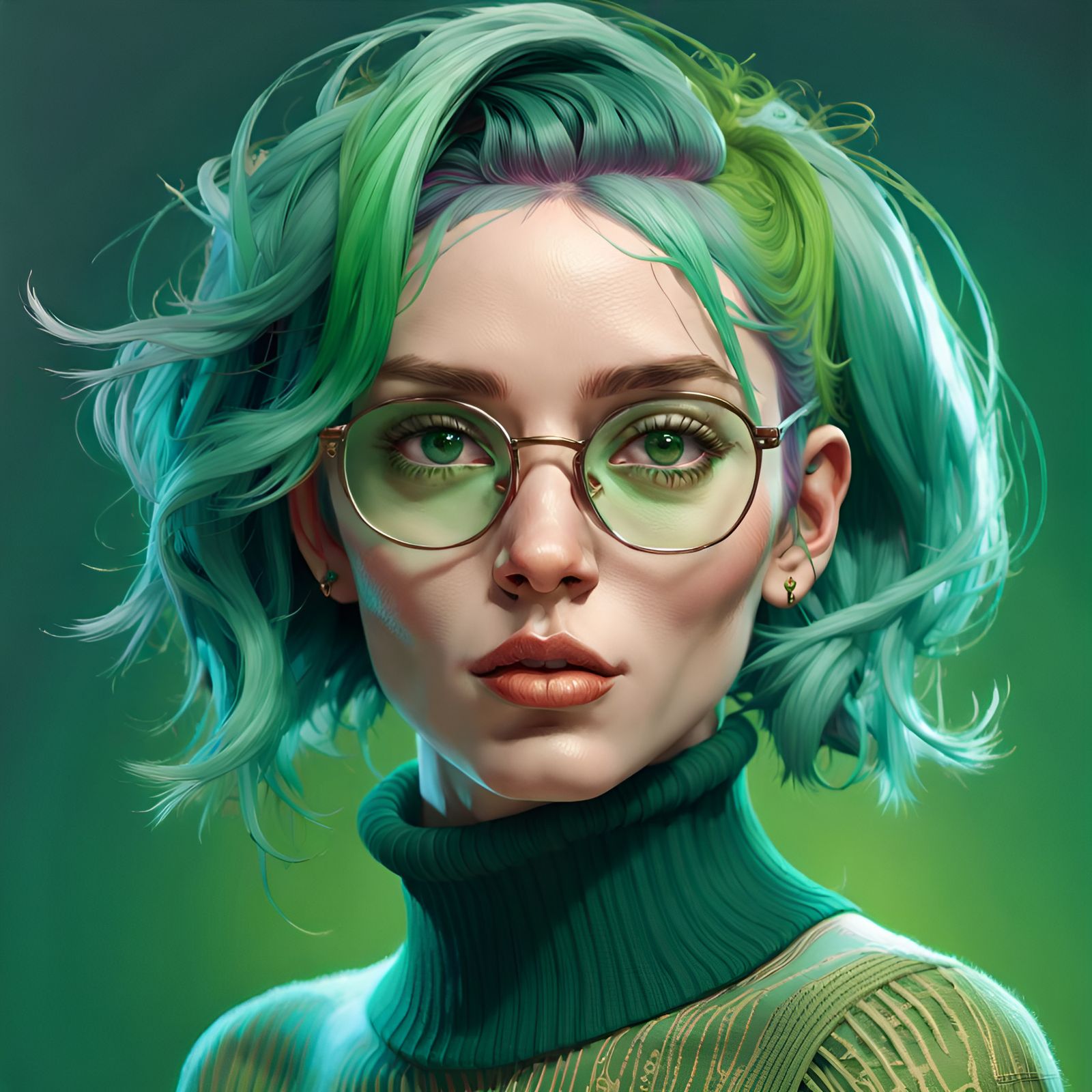 Green-Haired Woman Portrait in Digital Art Style