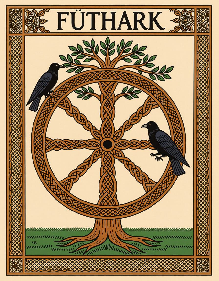 Yggdrasil and the Futhark Runic Wheel, Norse Style