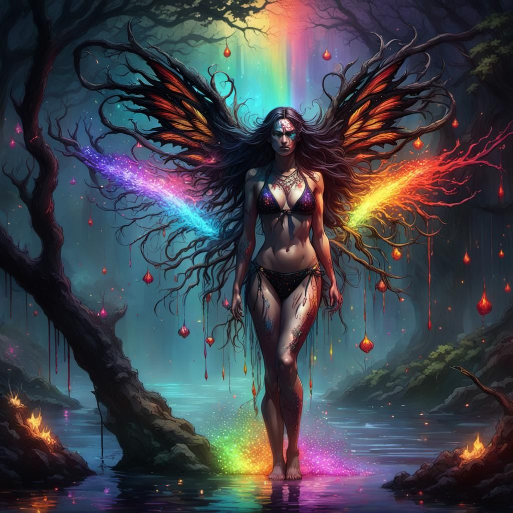 Fiery Fairy in Dark Fantasy Art Style