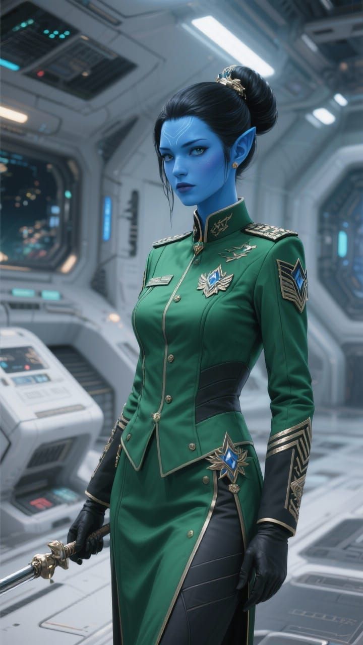 Elegant Alien Officer in Sci-Fi Uniform