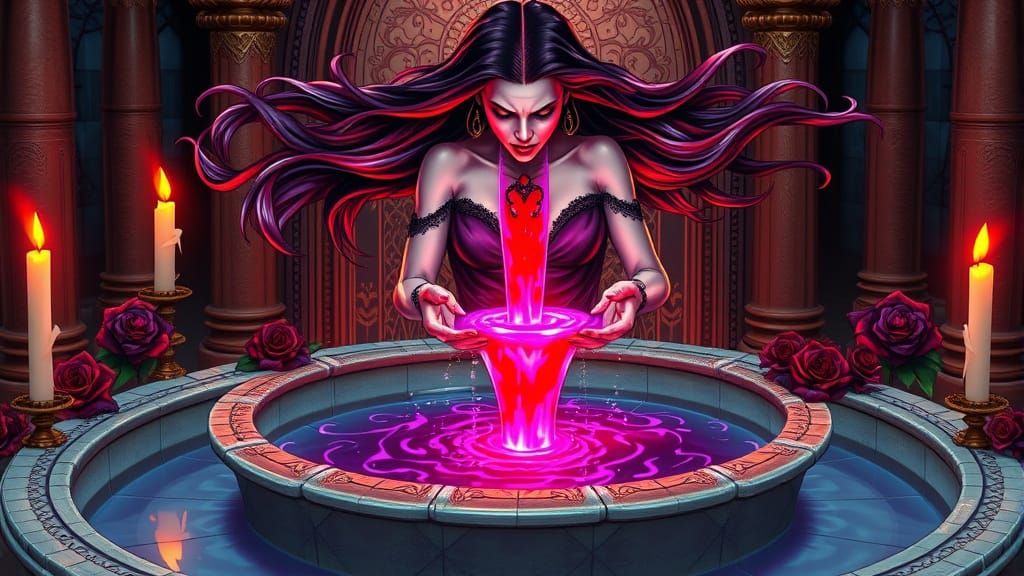 Vampire Queen Fountain in Comic Book Style