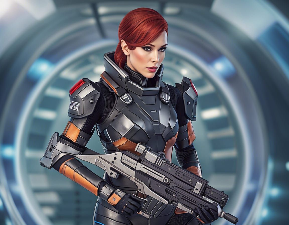 Christina Hendricks as Commander Shepard in N7 Armor