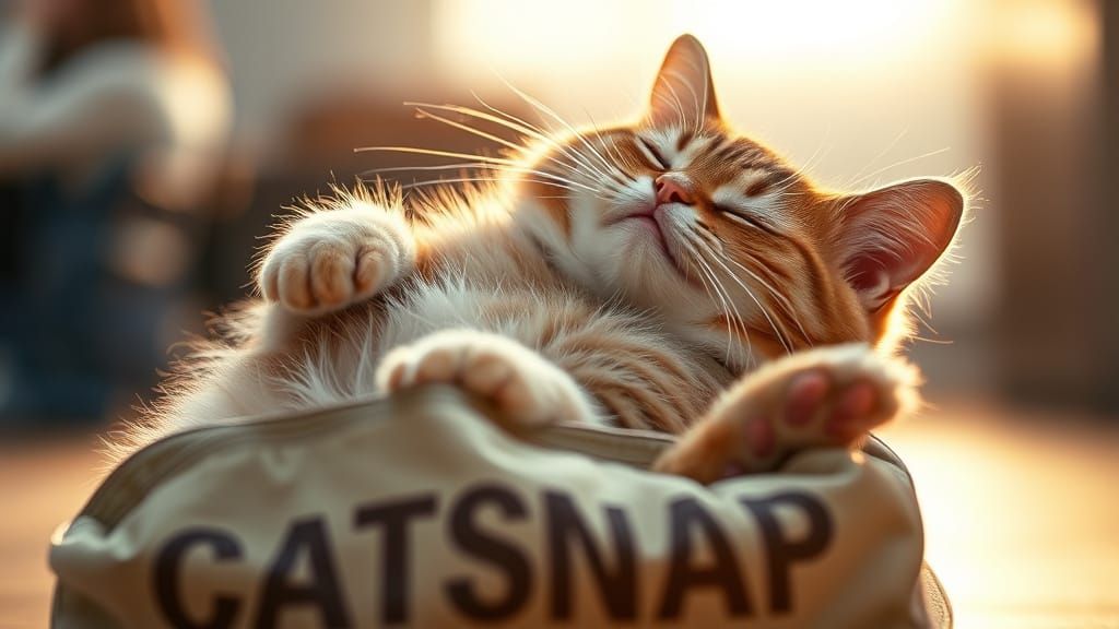 Cat's Blissful Moment with "CATSNAP" Bag