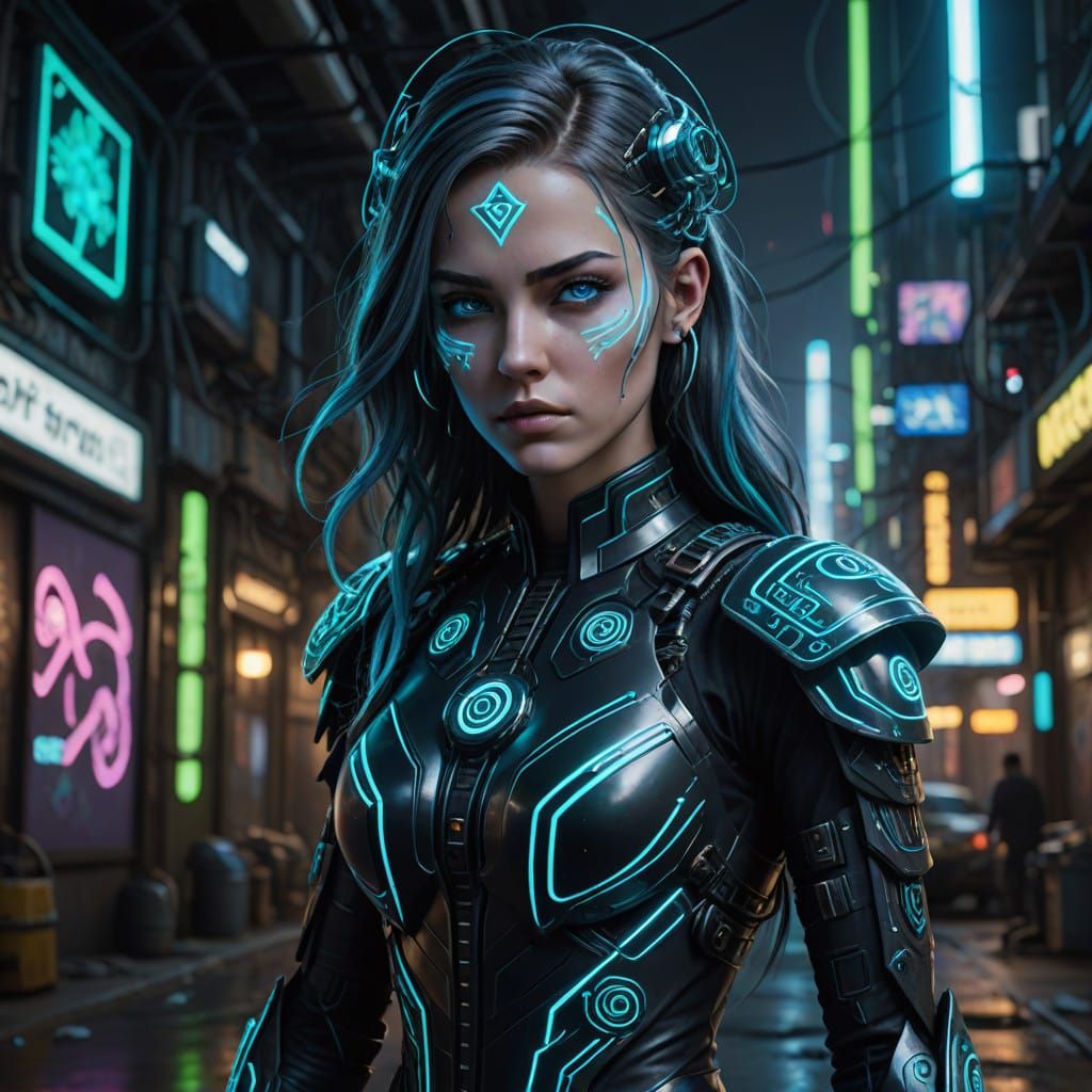 Cyberpunk Data Sorceress in Ultra-Realistic Portrait