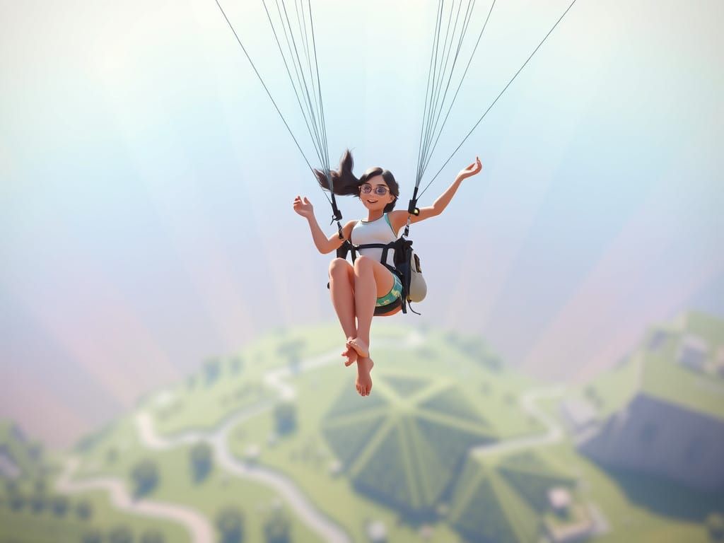 Surreal Freefalling Goddess in Vibrant Digital Art