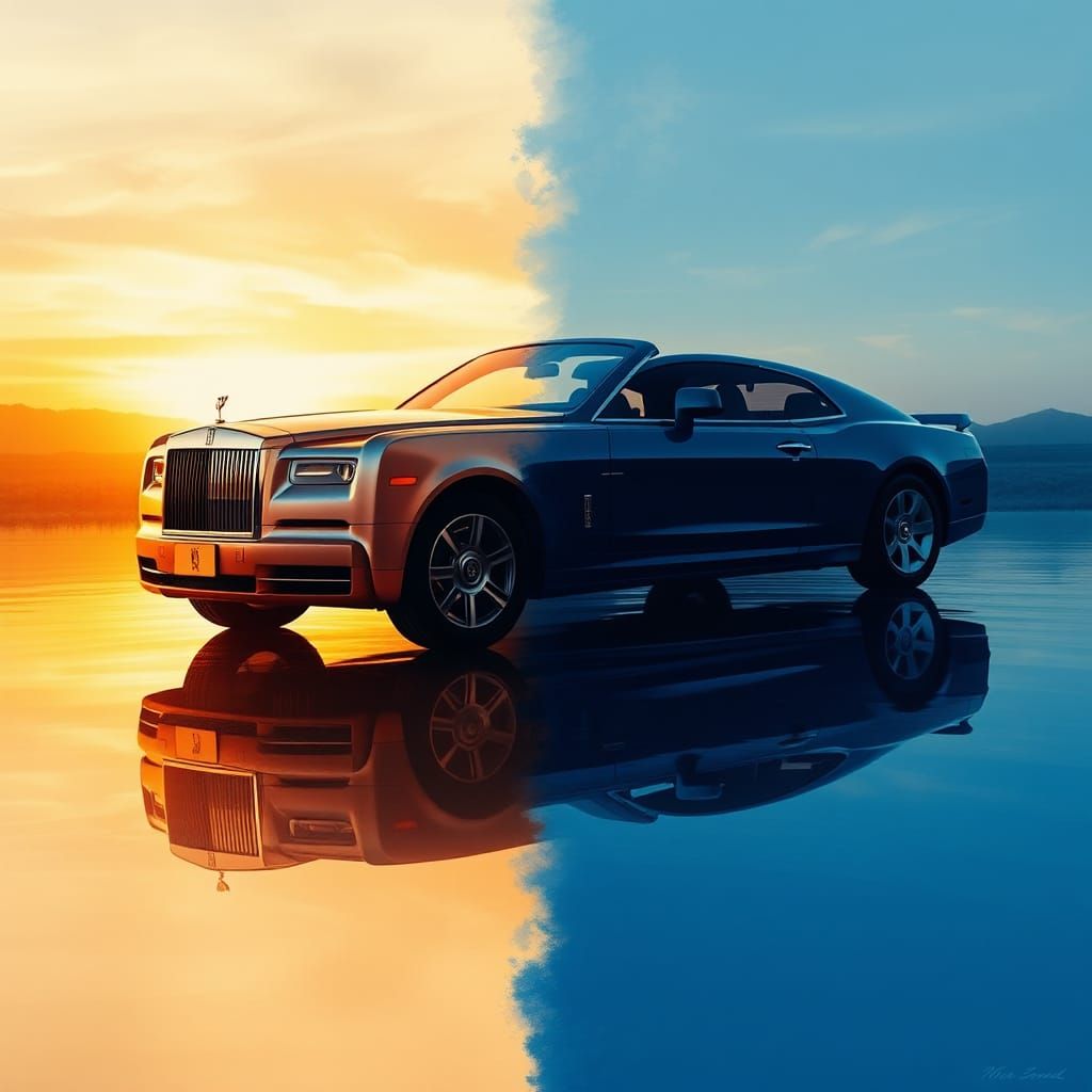 Rolls Royce and Mustang in Impressionist Double Exposure
