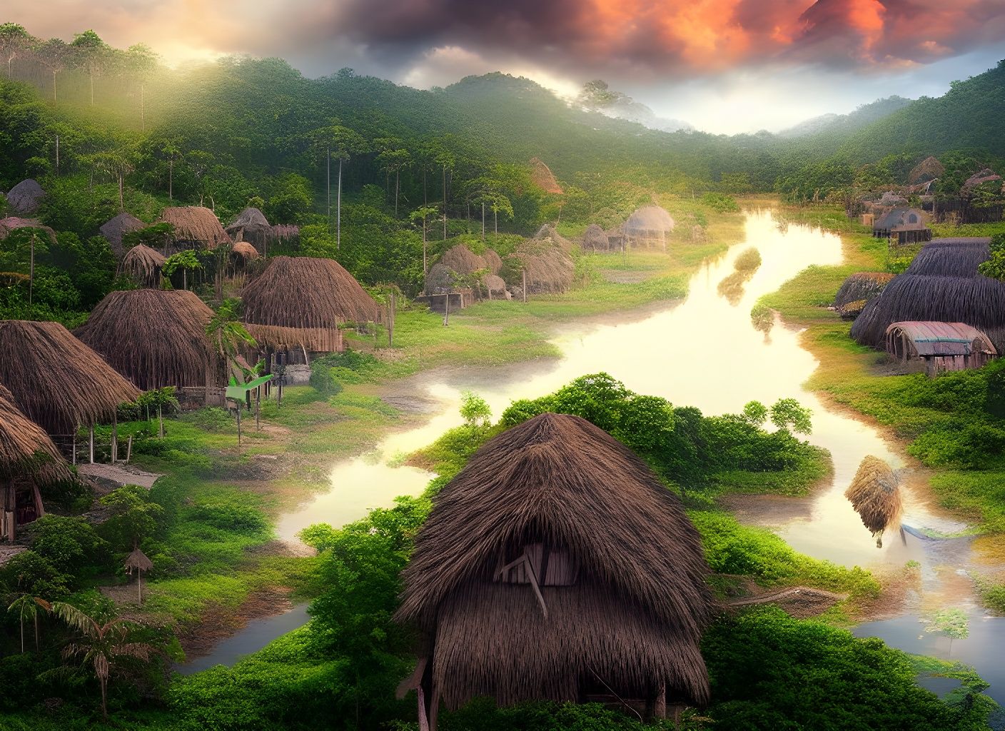 Tribal village in the Amazon rainforest