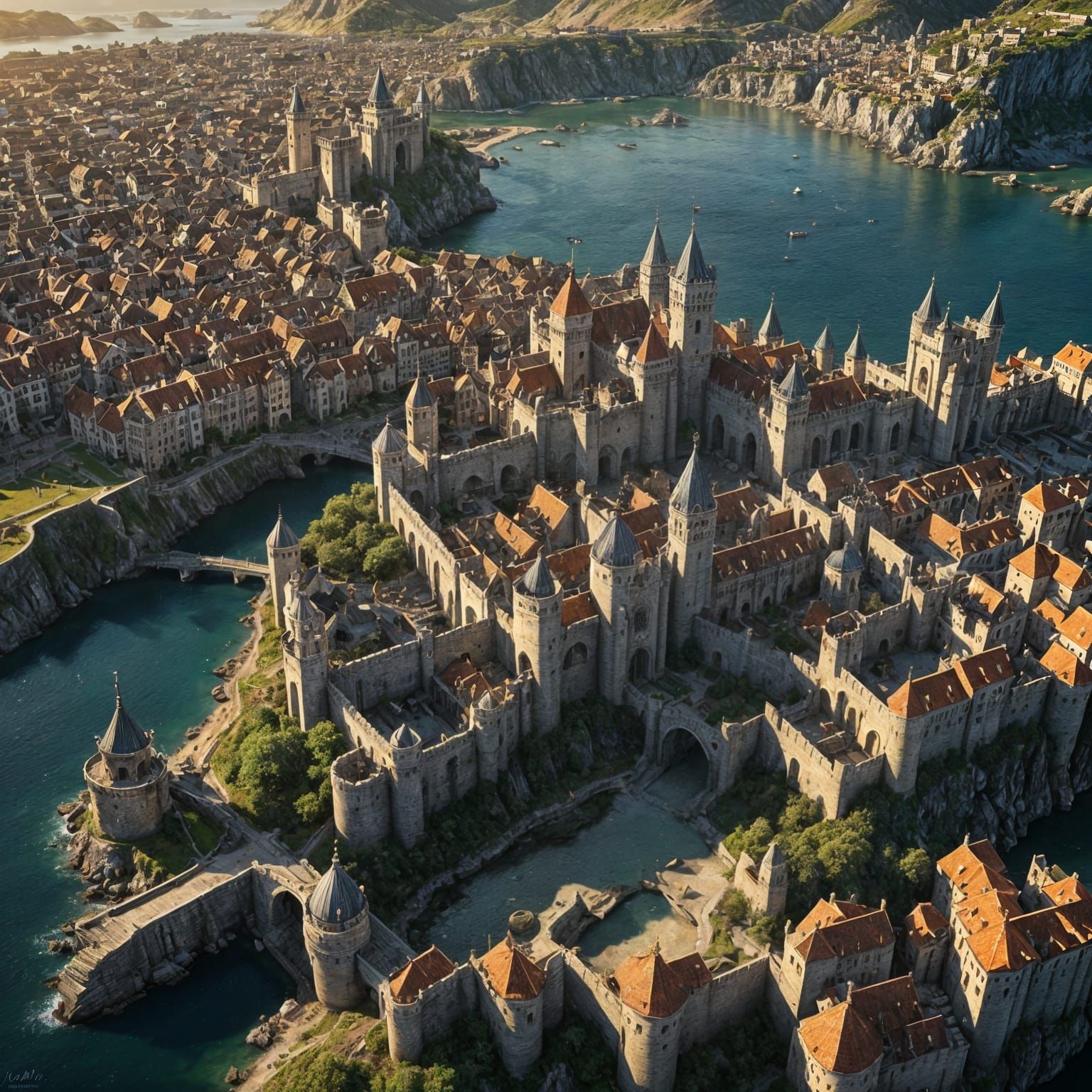 Epic Medieval Coastal City in High Fantasy Style