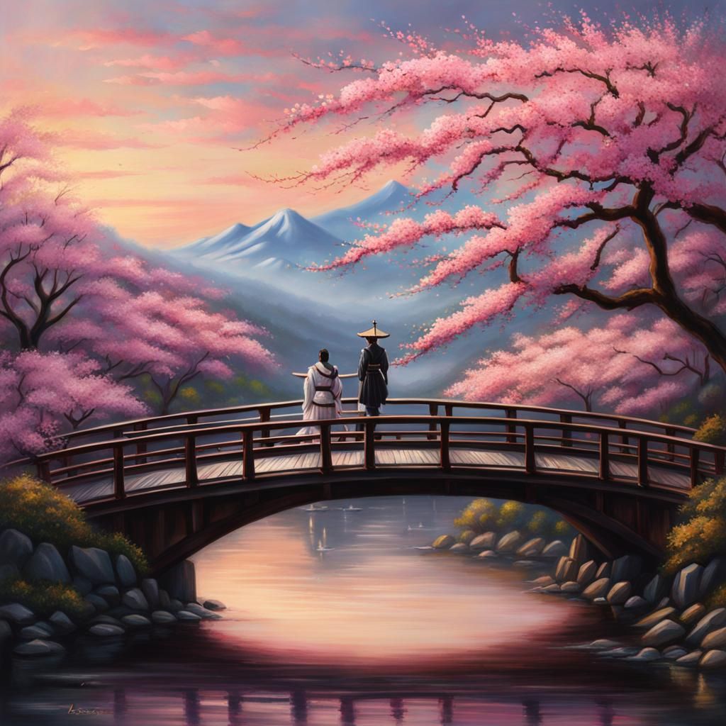 Samurai Under Cherry Blossoms in Japan